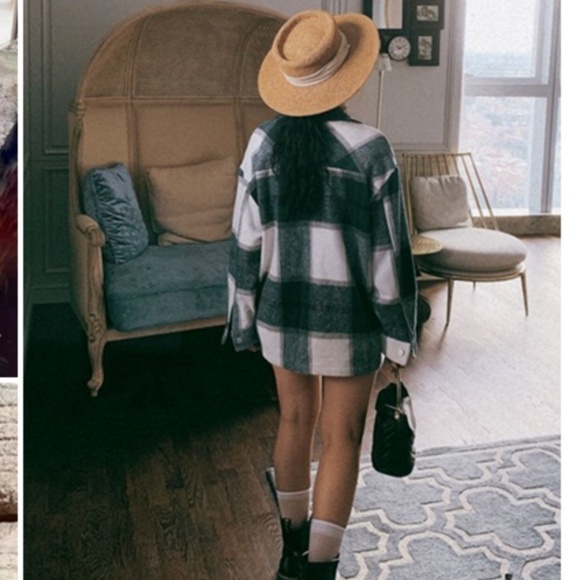 Plaid Stripe green Oversized Flannel Shirt Shacket - Picture 8 of 16